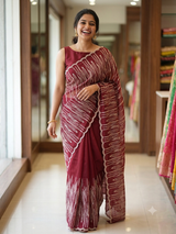 Semi soft Organza saree with zari thread work MSB8433 Maroon