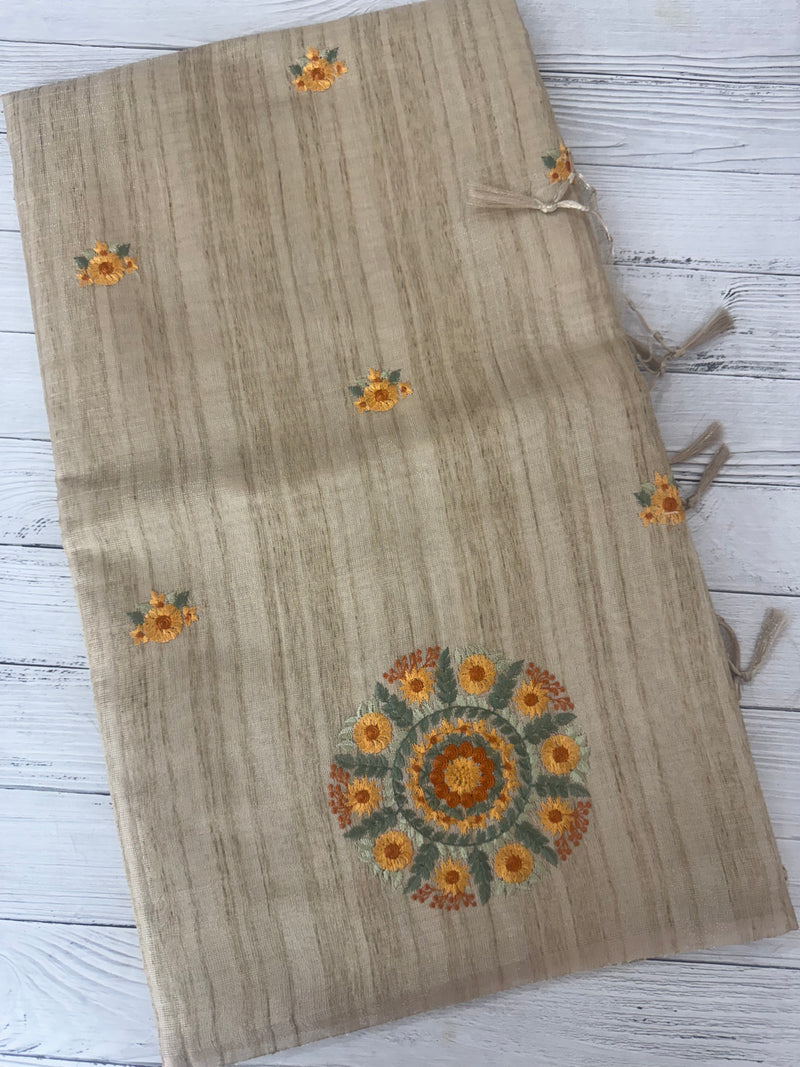 Blended tissue tussar saree with embriodery - MS8945