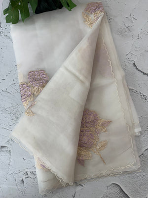 Soft Organza tissue Applique work saree MSLK113