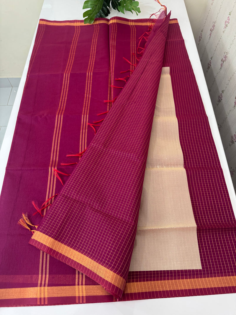 Mangalagiri Silk Cotton Saree with zari checks MS90321 Vadamalli