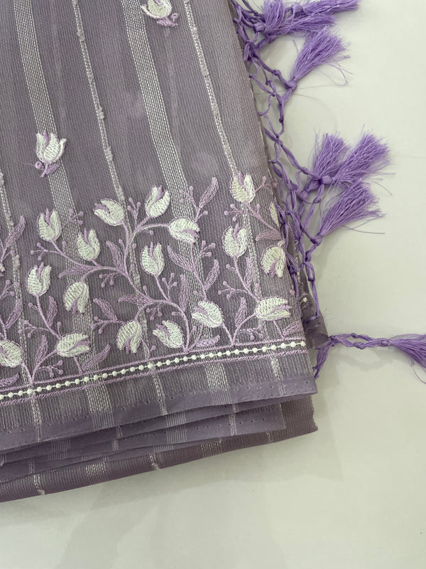 Jute Organza saree with embroidery MJOS136 Lavender