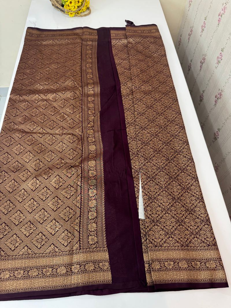 Semi katan Banarasi saree in antique zari weaving - MSKB899 DeepWine