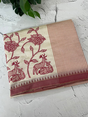 Blended tussar silk saree with embroidery- MSH490