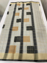 Checks semi chanderi saree  MS9871 - Black