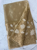 Silk organza saree with applique work MSSA671 Chiku