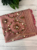 Kosa Tussar silk saree with hand embriodery - MS8199 PeachPink
