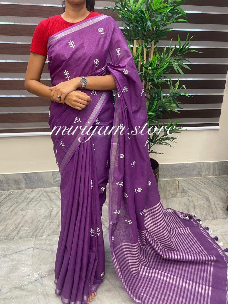 Pure Linen saree with embroidery MLS7862