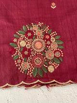 Blended art tussar silk saree with embroidery- MS1090 Cranberry