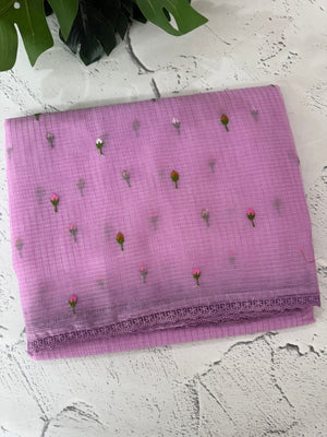Kota checks saree with embroidery MS7679(1) Lavender