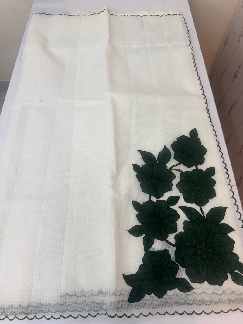 NetKota Applique work saree  MSH138- BottleGreen