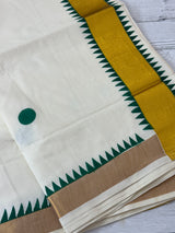 Kerala cotton saree - Green Polka dots