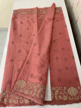 Mul chanderi tissue applique saree MSH151-Dusky Peach