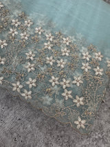 Crush tissue Organza saree with embroidery work MS14791 -PastelBlue