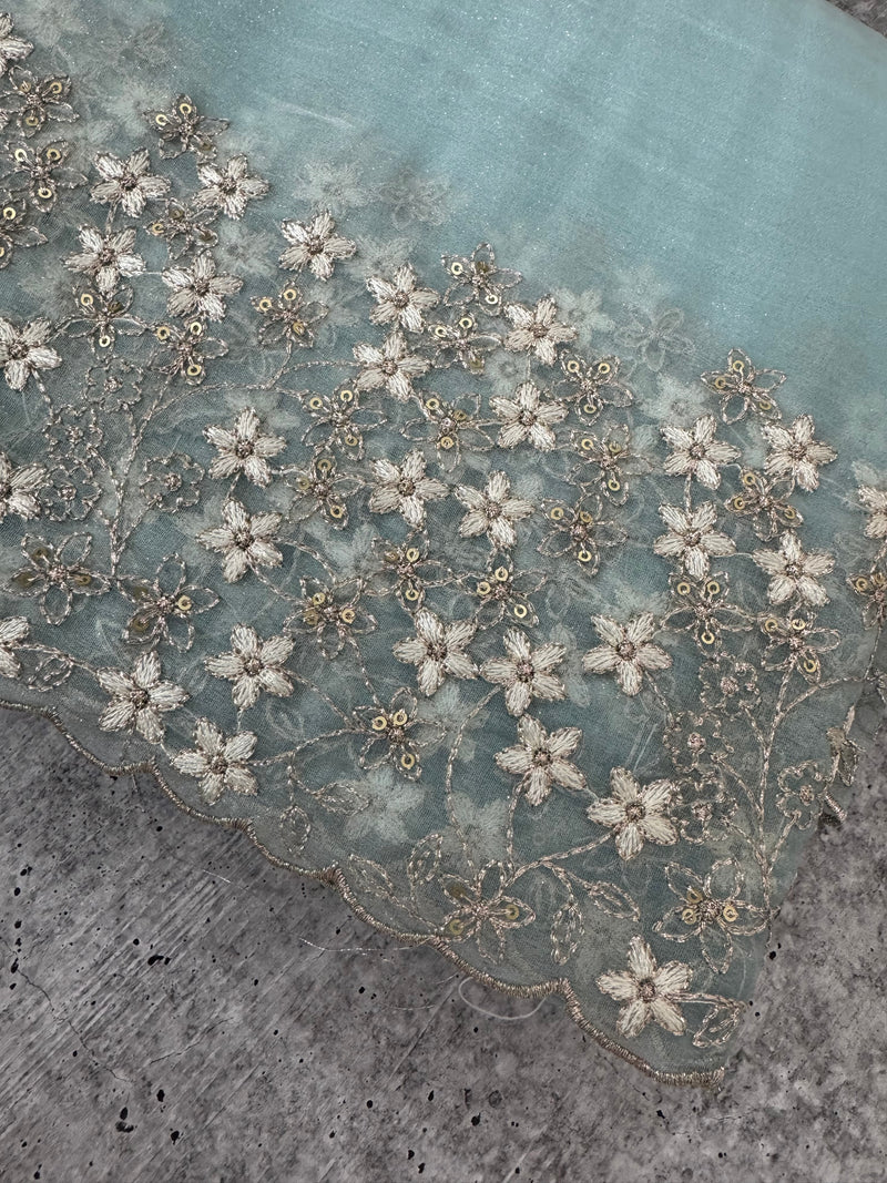 Crush tissue Organza saree with embroidery work MS14791 -PastelBlue