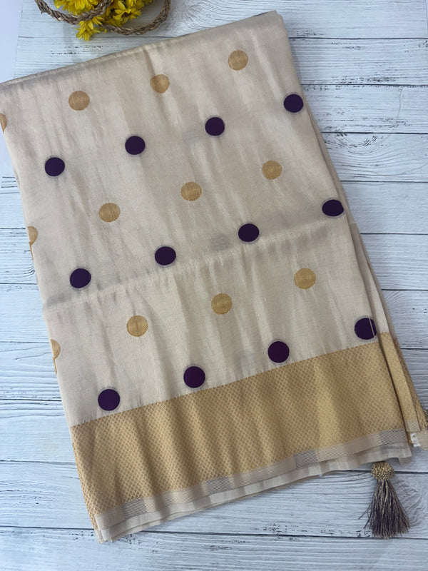 Tissue mix Soft silk saree with zari weaving MS8146 - Purple polka dots