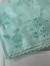 Soft kota silk saree with applique embroidery and scalloped border MS15232