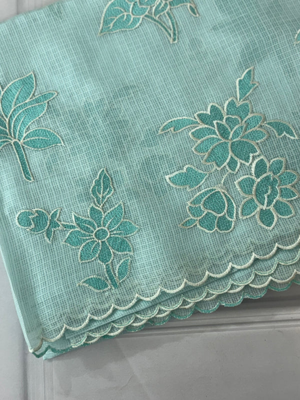 Soft kota silk saree with applique embroidery and scalloped border MS15232