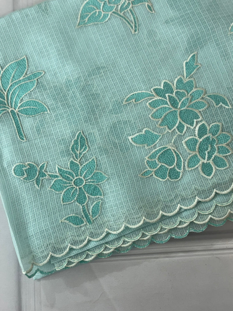 Soft kota silk saree with applique embroidery and scalloped border MS15232