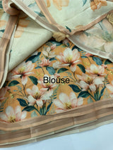 Semi printed tussar silk saree with blouse- MTS895
