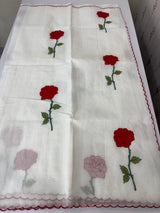 Lightweight Kota Moonga checks saree with applique work MSH287 - White to Red