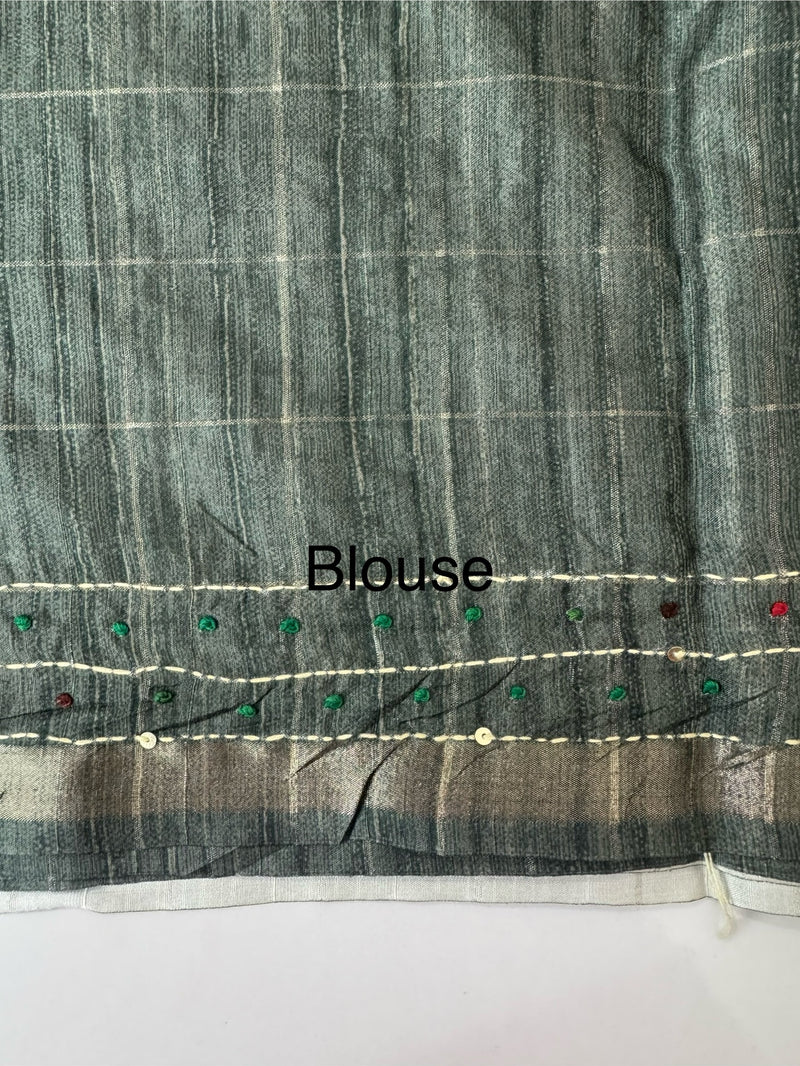 Blended tussar silk saree with french knots, sequence and kanta work - MS14855