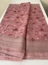 Supernet saree with digital prints and chikankari border SKFNSEM