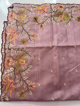 Crushed Blended tussar silk saree with embroidery- SNFCYEY- DuskyNude Pink