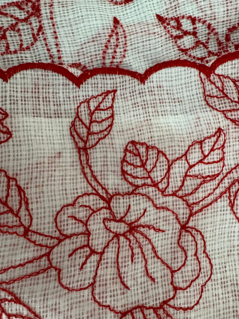 Soft kota checks saree with embroidery - SVWISS white & red