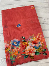 Digital printed semi Linen Saree MLS711- Peach