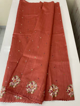 Blended tussar silk saree with embroidery- MS1072 DarkPeach