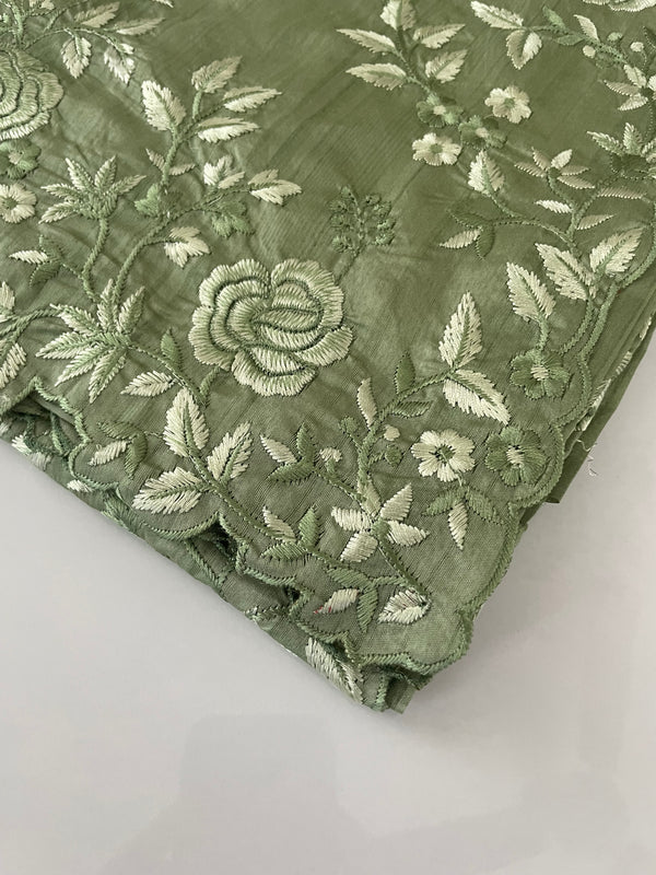 Embroidered Crepe semi tussar silk saree- MSS721 DustyGreen