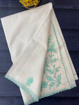 Kota silk saree with applique work SJCV82- Offwhite & Blue