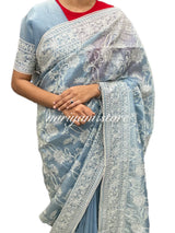 Crush Organza embroidery saree MCR117 GreyishBlue