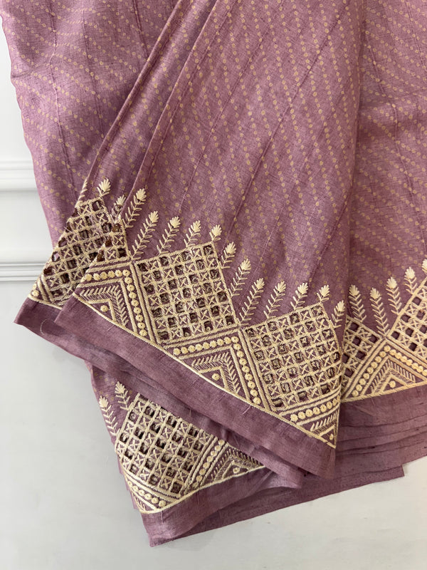 Cutwork blended tussar saree MTS678 DustyMauve