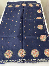 Kota checks saree with embroidery MS7645 DarkBlue