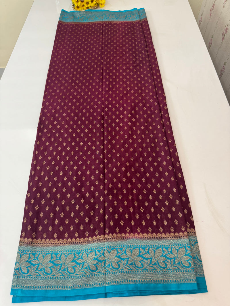 Banarasi viscose Georgette saree MKGS611- Wine to CobaltBlue