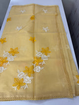 Kota checks saree with embroidery MS7679- Yellow