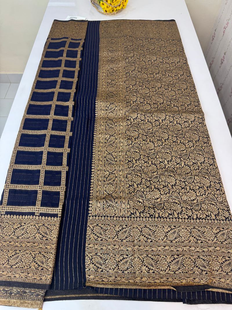 Semi banarasi Khaddi Georgette saree - MS1498 DarkBlue
