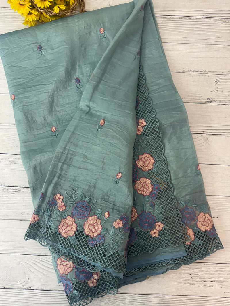 Crush Organza cutwork & embroidery saree MS7544