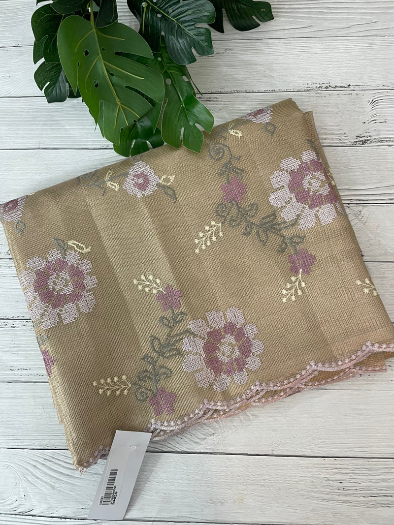 Tissue Silk cross stitch embriodery saree MS49892