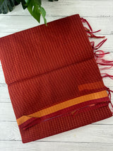 Mangalagiri Silk Cotton Saree with zari checks MS90321 RustOrange