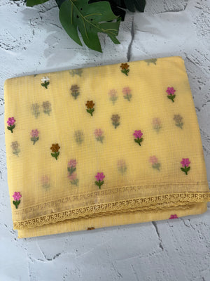Kota checks saree with embroidery MS7679(2) Yellow