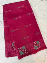 Crushed Matka Blended Tussar silk saree with embroidery MS4890 - Cranberry