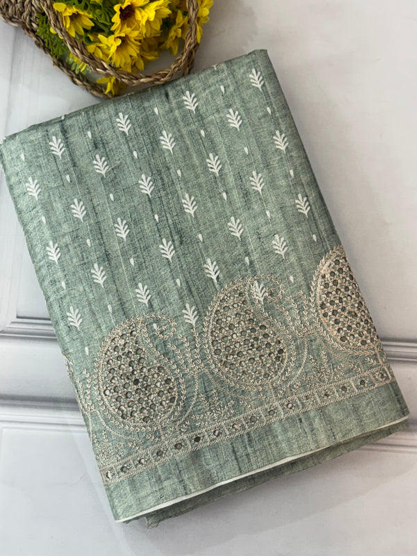 Cutwork blended tussar saree SNFNICY DuskyGreen