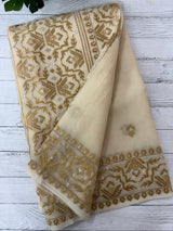 Semi organza saree with embroidery  - MSH124 - Beige 2