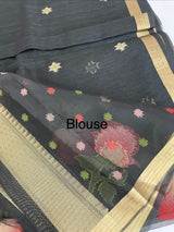 Semi jute silk saree with organza pallu MJL406 Black
