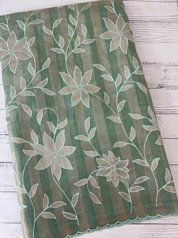 Tissue Silk applique work saree MSH133 Design 2 - JadeGreen