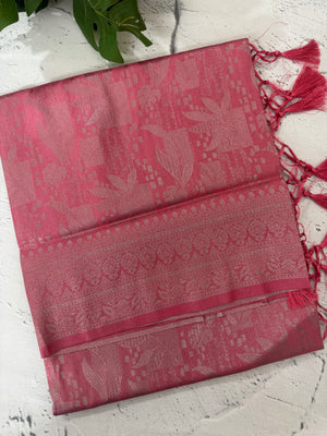 Silver zari woven soft silk saree with brocade blouse MSB5666 PeachPink