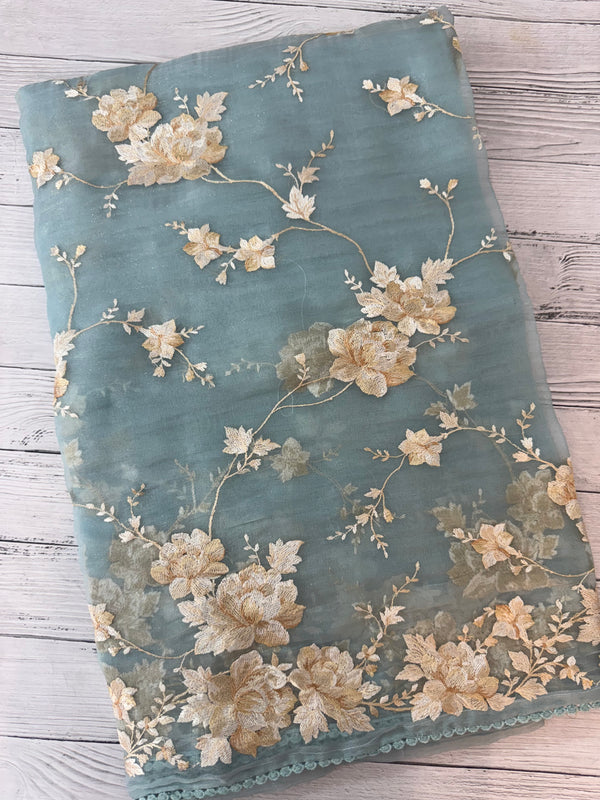 Tissue Organza saree with thread work  MS14931 PastelBlue