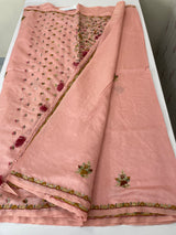 Kanta Handstitched Blended soft tussar silk saree MS90566- Peach